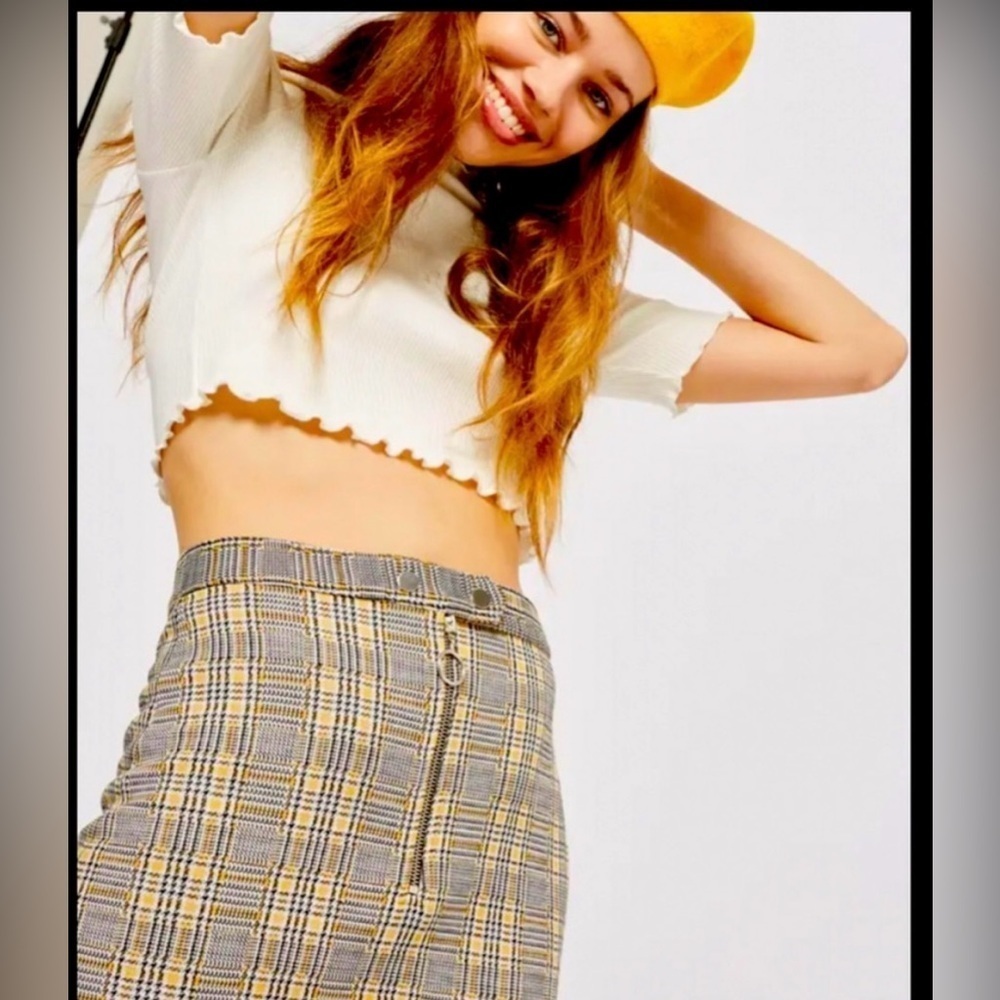 Topshop Yellow and Black Plaid gingham Skirt - 6